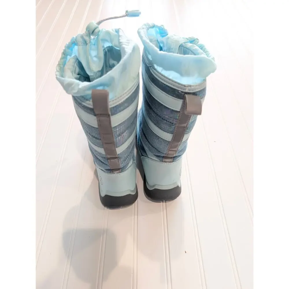 Lands' End Girls 1 Snowflake Insulated Winter Snow Boots - Lt. Blue/Silver